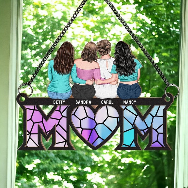 Personalized Window Hanging Suncatcher, Custom Mom & Daughter, Mothers Day Gift for Mom, Grandma, Nana Gift, Mother Daughter Grandma Gift