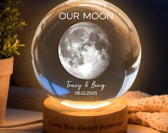 Our Moon Special Day Custom Moon Phase, Personalized Crystal Ball LED Night Light, Valentine's Day Gift For Couple, Husband, Boyfriend, Wife
