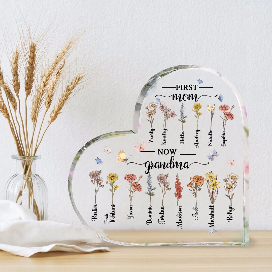 First Mom Now Grandma Plaque, Custom Nana Gigi Gift, Mothers Day Gift, Custom Birth Month Flower ...