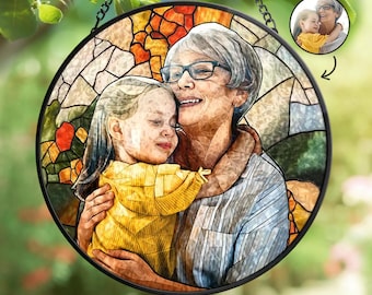 Personalized Grandma Portrait Stained Glass Suncatcher Window Hanging, New Grandma Gift, Mother's Day Gift for Grandma, New Mom Gifts 2025