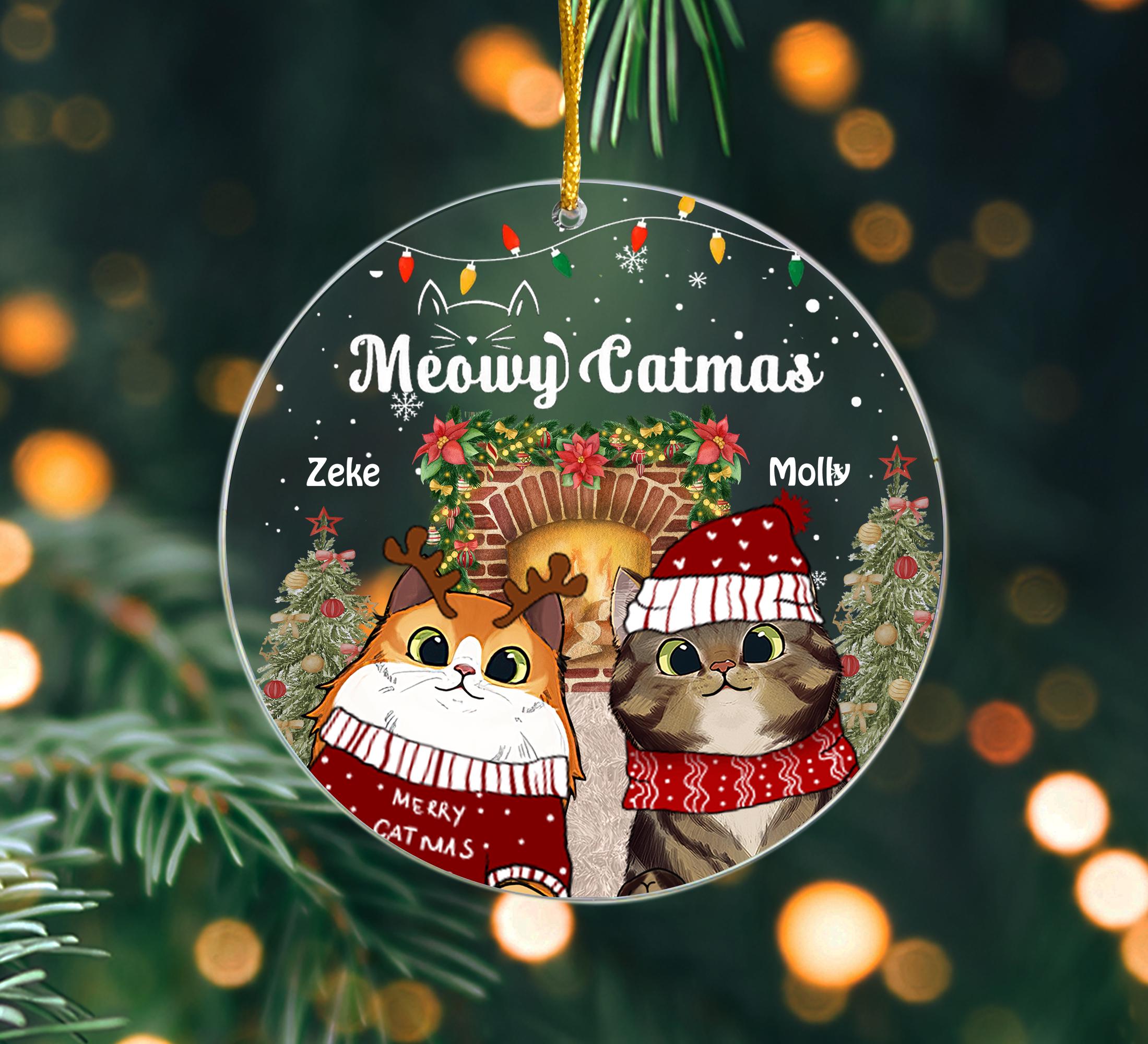 Personalized Cat Ornament, Custom Cat Christmas Ornaments, Meowy Catmas ...