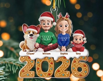 Personalized Family And Pet Christmas Ornament Gift, Couple With Pet Ornament, Family Of 3 4 5, 2026 Family Christmas Ornament, Dog Ornament