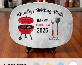 Fathers Day Gift For Dad, Personalized Grilling Plate, Fathers Day Gift from Kids, Grill Gifts, BBQ Custom Platter, Daddy's Grilling Plate