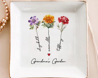 Portagioie personalizzato con fiore di nascita - Portagioie in ceramica, regalo per la festa della mamma, regalo per la mamma, la nonna, regalo per il giardino della nonna, regalo dalla figlia