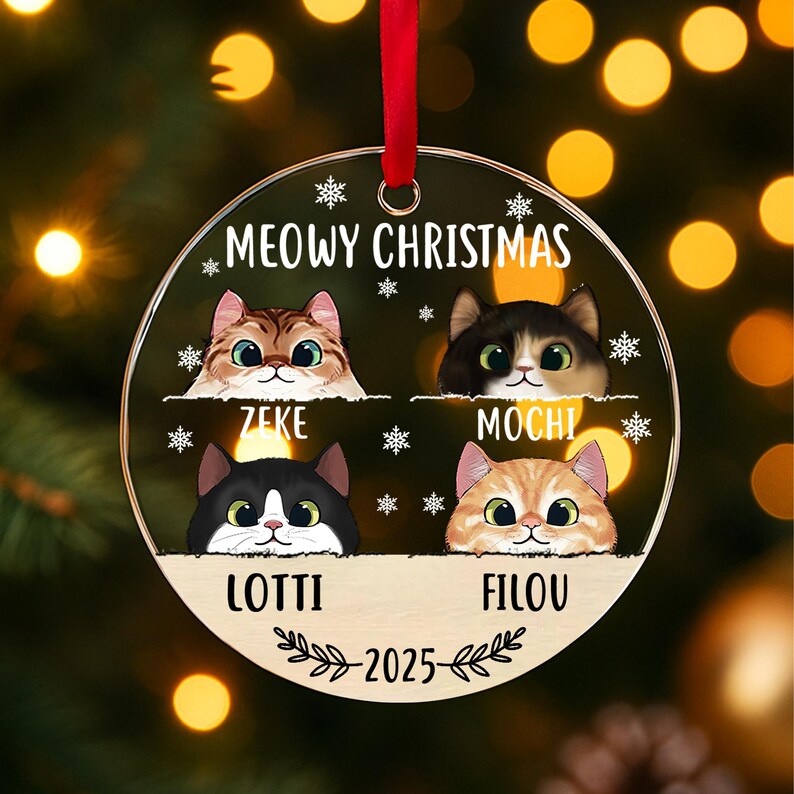 Meowy Christmas Cat Ornament 2025, Custom Pet Ornament With Names, Cat ...