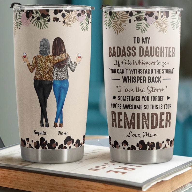 Custom To My Badass Daughter Tumbler, Personalized Funny Coffee Mug From Mom, Custom Daughter Gift Cup, Birthday Gift, Daughter Mother Mug image 1