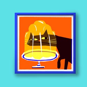 Jelly Cat-print | Vierkante print | Muurkunst | Illustratie | Eigenzinnig cadeau | Kleurrijk huis