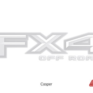 May include: White vinyl decal with the text "FX4 OFF ROAD" in a bold, 3D-style font. The letters are white with a silver outline.