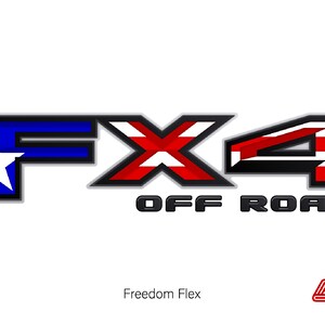 May include: FX4 Off Road decal with a red, white, and blue American flag design. The decal features a blue "F" with a white star, a red, white, and blue "X", and a red, white, and blue "4". The text "OFF ROAD" is in black below the decal.
