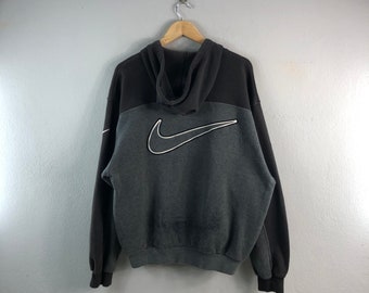 90s Nike Grey Vintage Half Zipper Sportswear Big Swoosh Pullover Streetwear Casual Outfits Fashion Colorlock Hoddies Sweater Sweatshirt M