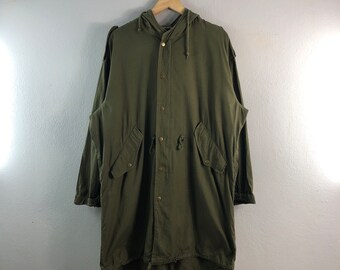 Pract Studio vert vintage style militaire vêtements pour hommes armée parka en queue de poisson motif japon longues tenues mode veste aviateur coupe-vent moyen