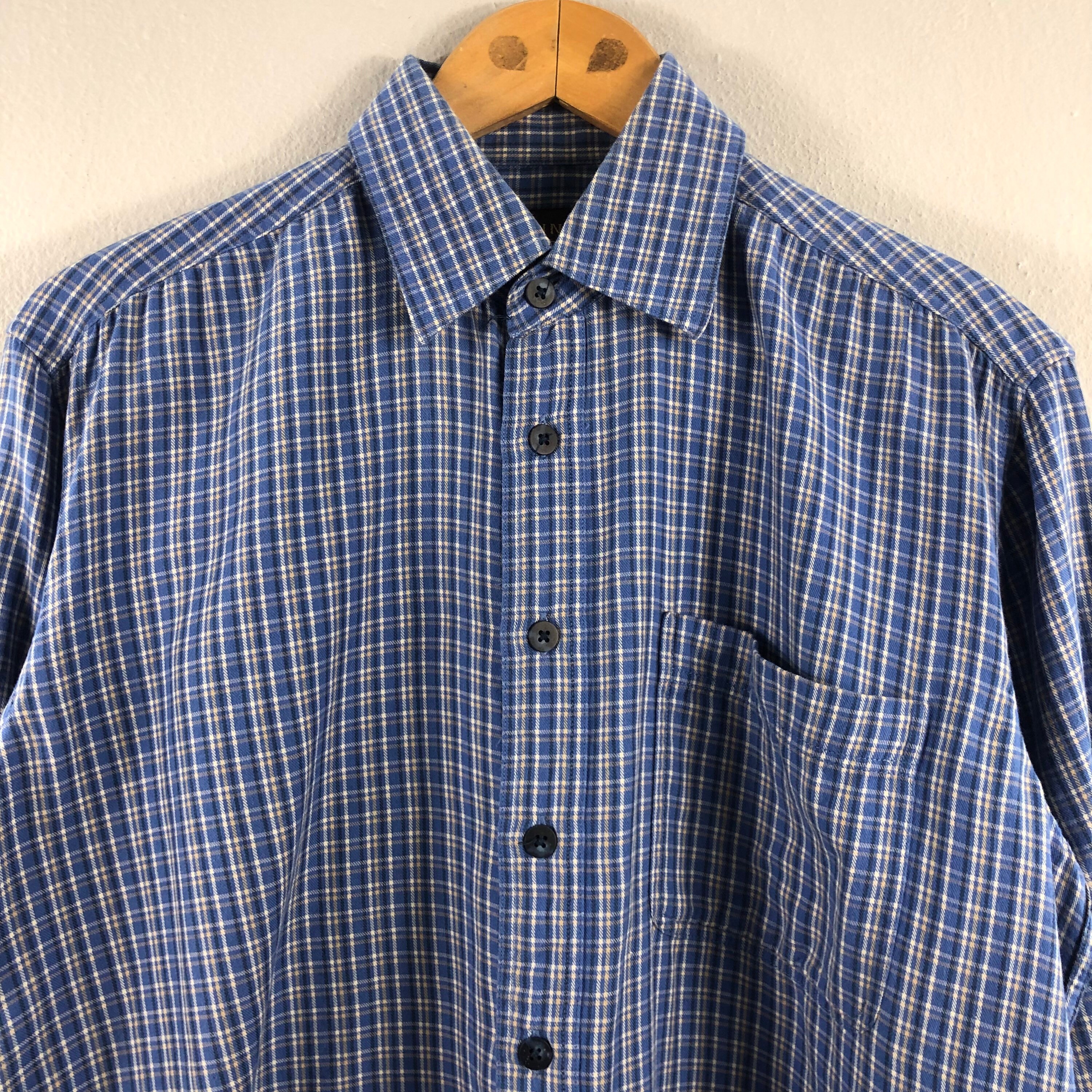 Casual Medium Vintage Blue Button Brand up Volunt Longsleeve Menswear Plaid Fashion Japanese Etsy Oxford Wear Outfits Shirt - Flannel Outfit