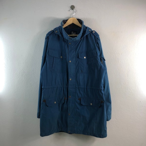 Evisu Blue Vintage Multipocket Denim Japanese Brand Stylish Hoddie Parka Long Casual Streetwear Fashion Jacket Bomber windbreaker Medium