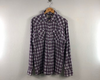 Back Number Purple Vintage Checkered Western Pearl Snap Casual Japanese Brand Outfit Menswear Flannel Shirt Button Up Oxford Xlarge