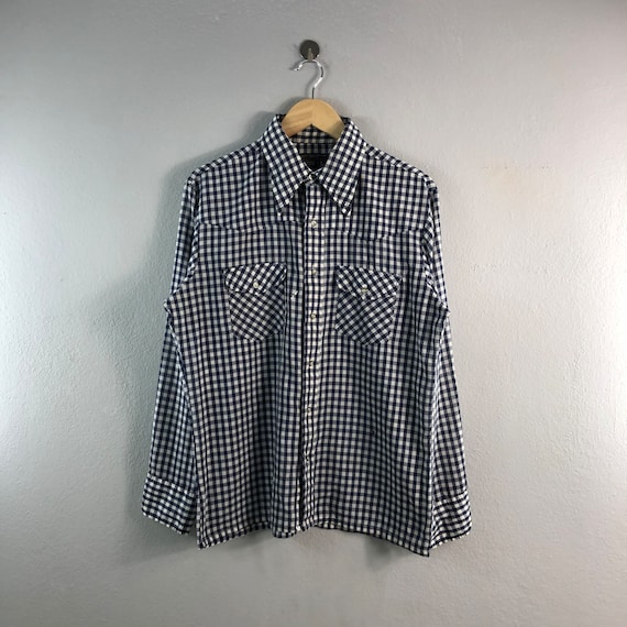 80s Towncraft By JCpenny Blue Vintage Checkered D… - image 1