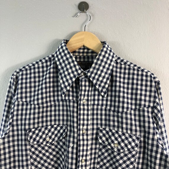 80s Towncraft By JCpenny Blue Vintage Checkered D… - image 2