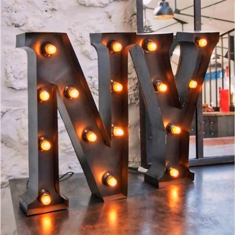 Retro Box Letter Signage With Light Bulb, Custom Marquee Signs ...