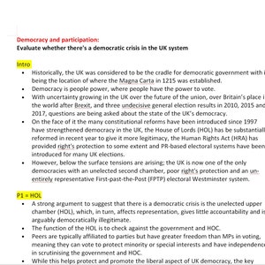 UK POLITICS past paper questions with model essay plans