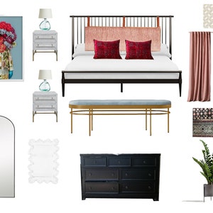 Moodboard personalizzato di interior design, e-design, styling per la casa, decorazione virtuale, aggiornamento della stanza, collegamenti ai prodotti, decorazioni per la casa, design della stanza