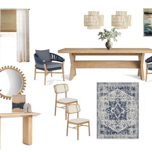 Moodboard personalizzato di interior design, e-design, styling per la casa, decorazione virtuale, aggiornamento della stanza, collegamenti ai prodotti, decorazioni per la casa, design della stanza