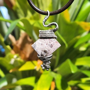 Agate Wire Woven Sterling Silver Pendant, Oxidized Patina