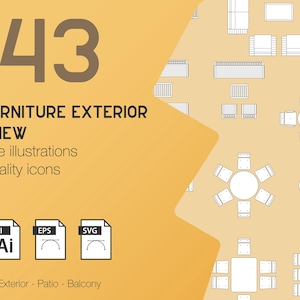 43 furniture top view (scaled 1/50) - Line vector illustrations - Furniture elements – Balcony – Patio - Garden