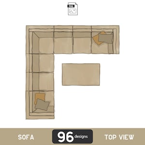 Vista superior del sofá PNG, diseño de plano de muebles (descarga digital)