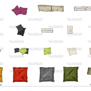 Pillows top view, 2D top view PNG for floor plan, PNG files for download