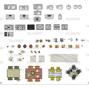 Kitchen furniture top view, 2D top view PNG for floor plan, PNG files for download