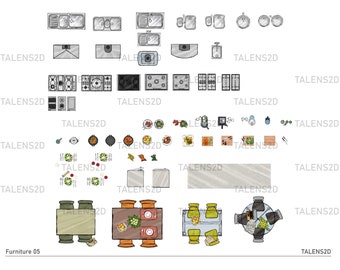 Kitchen furniture top view, 2D top view PNG for floor plan, PNG files for download