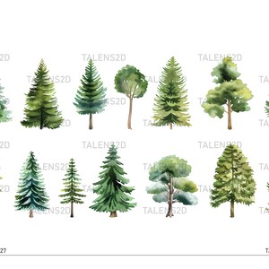 Clipart di alberi ad acquerello / Clipart di alberi dipinti / Grafica PNG / Download immediato per uso commerciale