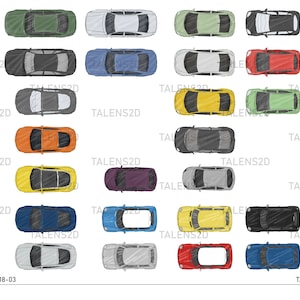 Car top view, 2D top view PNG for floor plan, PNG files for download