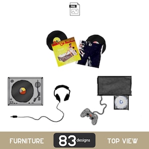 Home Accessories Top View PNG, Electronics & Clothes Rack Clipart for Floor Plans, Digital Download
