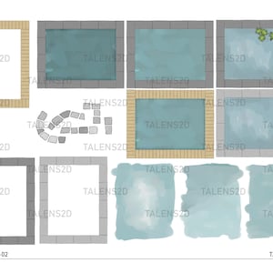Pool top view, 2D landscape top view for floor plans, PNG files for download