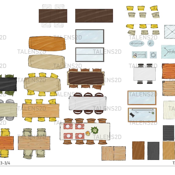 Table furniture top view,2D furniture top view for floor plans, PNG files for download