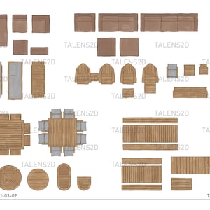 Furniture garden top view, 2D landscape top view for floor plans, PNG files for download