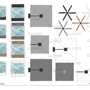 Furniture garden top view, 2D landscape top view for floor plans, PNG files for download