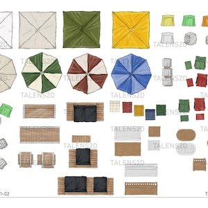 Furniture garden top view, 2D landscape top view for floor plans, PNG files for download