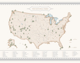 National parks map checklist for adventurers