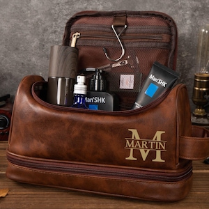 Borsa Da Toilette Personalizzata Uomo - Pelle PU, Con Incisione, Per Viaggi, Regalo Compleanno O Natale - Foto 9