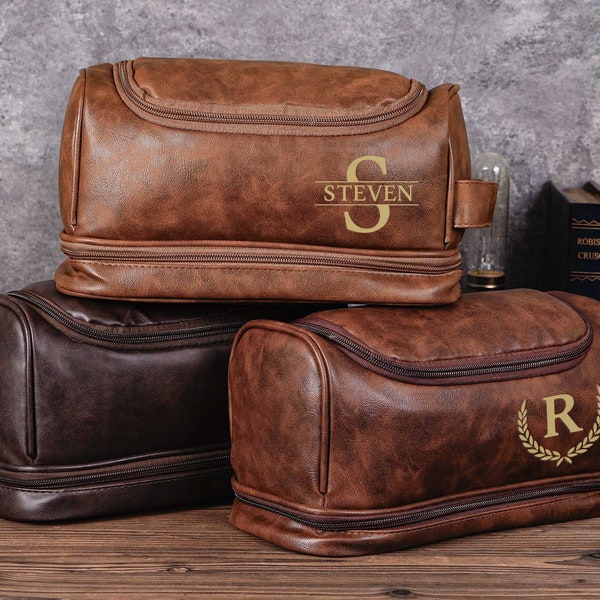 Personalisierter Kulturbeutel für Herren,Groomsmen Geschenke,Dopp Kit, Jubiläumsgeschenk für Ihn,Herren Leder Accessoire,Reise-Kulturbeutel,Waschtasche