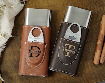 Custom Travel Cigar Case, Leather Cigar Holder with Cutter, Groomsmen Gifts, Best Man Gift for Him, Groomsmen Proposal, Gift for Dad Husband