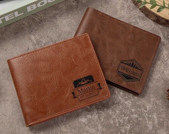 Personalized Leather Wallet for Men, Custom Engraved Wallet, Gift for Him, Anniversary Gift for Father, Dad, Husband, Boyfriend, Card Holder