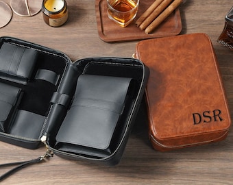Personalized Leather Cigar Case, Travel Cigar Box, Groomsmen Gifts, Best Gift for Him, Husband Gift, Classic Cigar Holder, Cigar Accessories