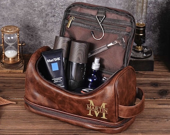 Personalisierte Herren Leder Kulturtasche, Dopp Kit, Trauzeugen Geschenke, Jubiläumsgeschenk für Ihn, Reise Kulturtasche, Leder Accessoire für Herren