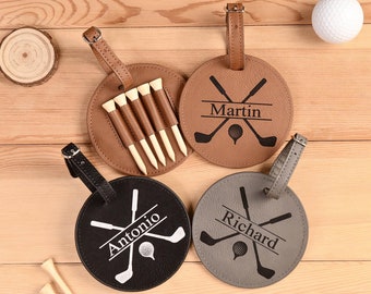 Personalized Golf Bag Tag, Custom Golf Gifts for Men or Woman, Leather Golf Tee Holder, Golf Accessories, Golf Party Gifts for Him Her