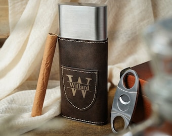 Personalized Cigar Case, Leather Cigar Holder with Cutter, Groomsmen Gifts, Best Man Gift for Him, Groomsmen Proposal, Cigar Travel Case