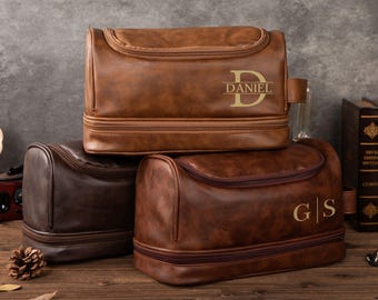 Personalized Men's Leather Toiletry Bag, Groomsmen Gifts, Dopp Kit,  Anniversary Gift for Him, Travel Toiletry Bag, Men's Leather Accessory
