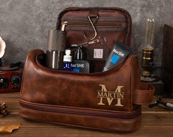 Neceser de cuero personalizado para hombre, neceser, regalo para padrinos de boda, regalo de aniversario para él, neceser de viaje, accesorio de cuero para hombre.