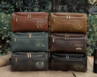 Custom Men's Toiletry Bag, Leather Dopp Kit, Groomsmen Gifts